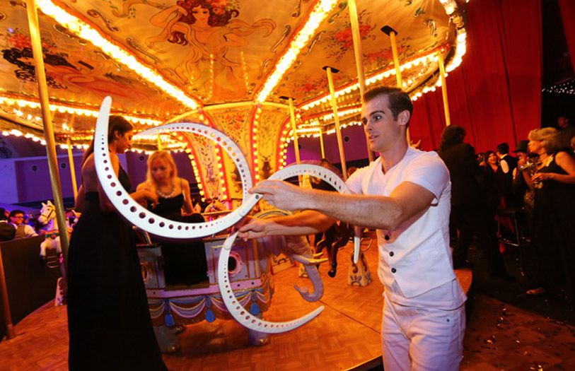 Circus performers for the carnival-themed wedding reception.