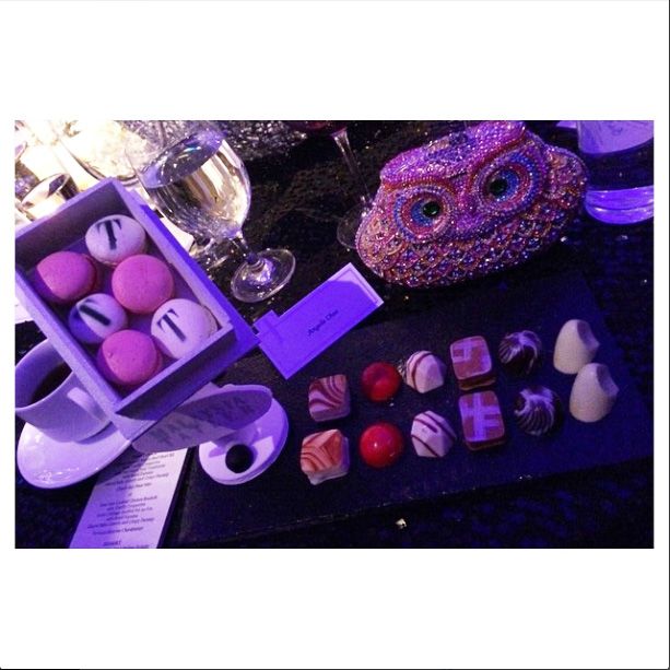 Angela Ong satisfied her sweet tooth with Shangri-La's macaroons and chocolates embossed with Malaysia Tatler's signature T logo. (Photo: @__angelazzz__)