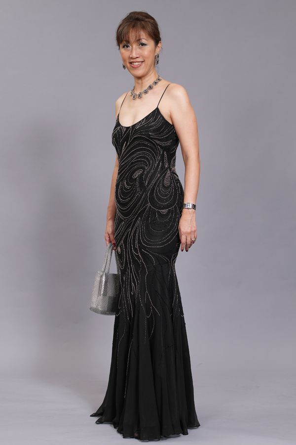 Datin Mina Cheah-Foong wearing a beautiful black gown with silver embroidery (2008)