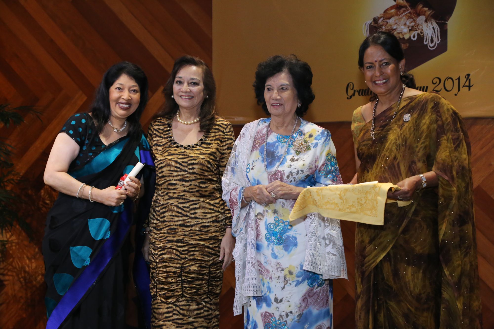 (L-R) Roshni George; President of the KL Speakers’ Club, Tunku Dara Naquiah; HRH Tuanku Najihah and Jagdish Bhain