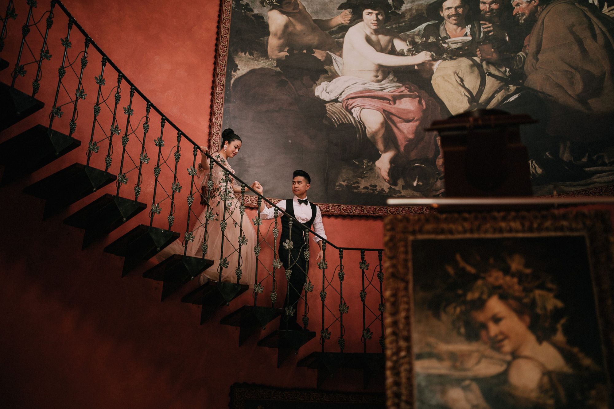 The couple blend in to the rich historical splendour of the Spanish castle