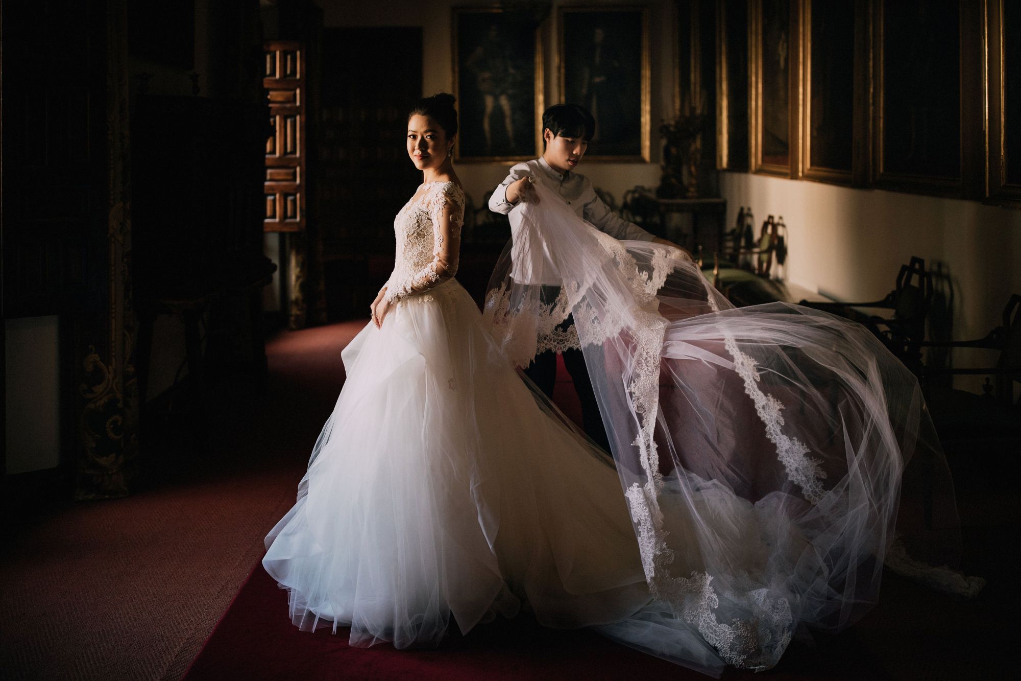The bride twirls in her dress before putting on her Stesha Ho veil