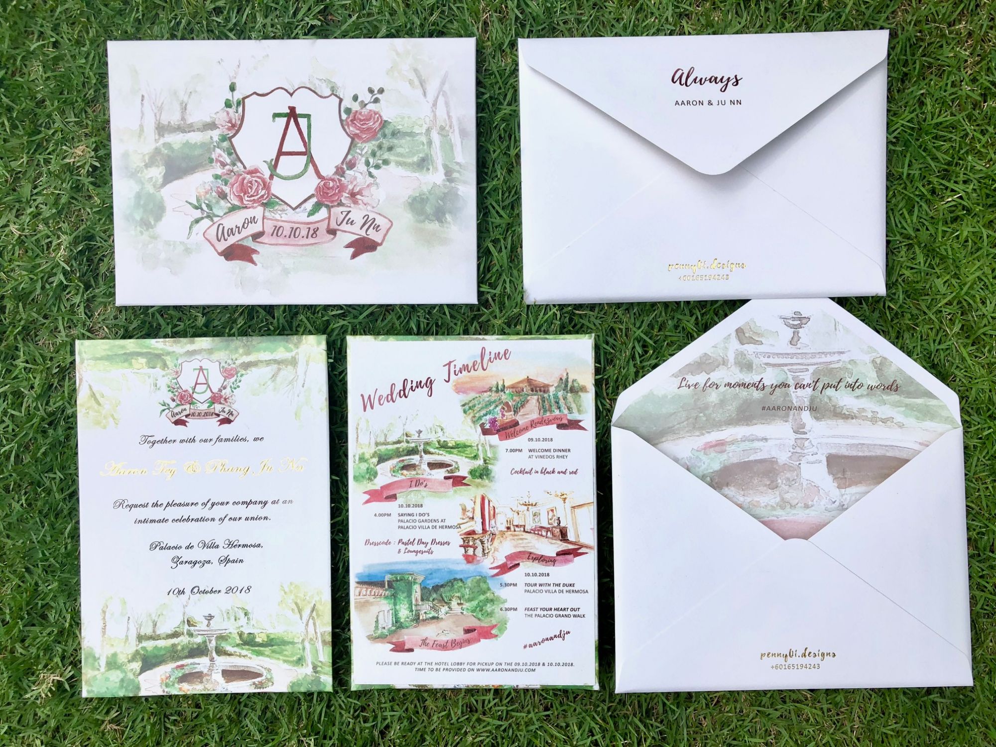 Handpainted wedding invitations by designer Penny Qi