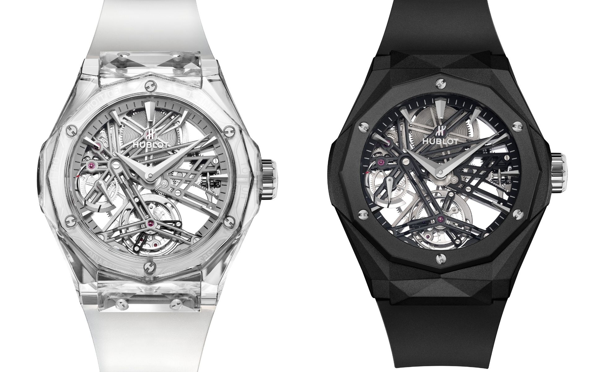 Classic Fusion Tourbillon Orlinski in sapphire (right) and ceramic