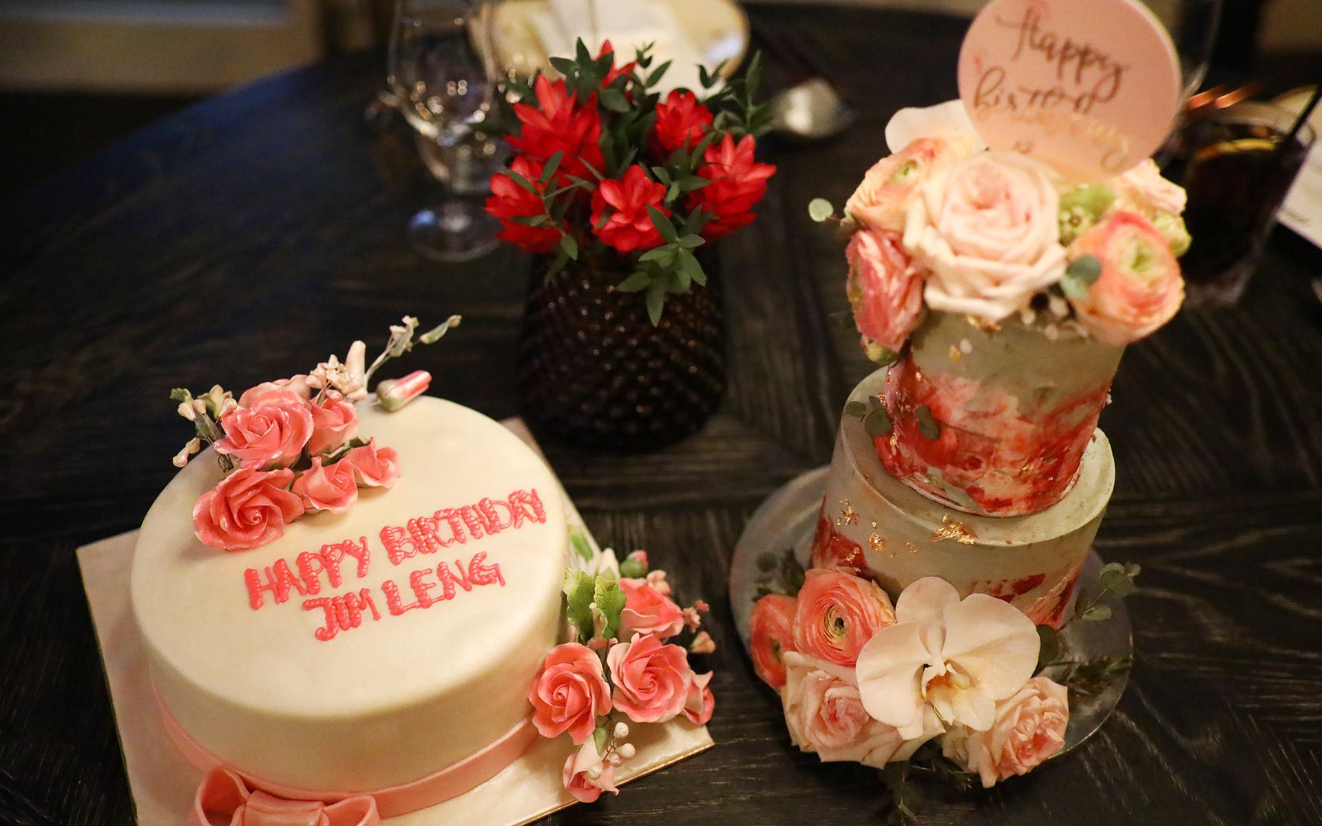 Birthday cakes for Jim Leng and Vivienne