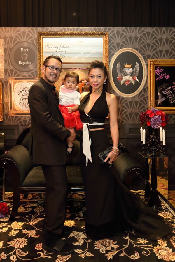 2016 February, Shirieene Hajamaideen's birthday: Hot mama! Datin Wira Sabrena takes the Rock Royalty dress code seriously with a plunging v-neck black dress and pompadour hairdo