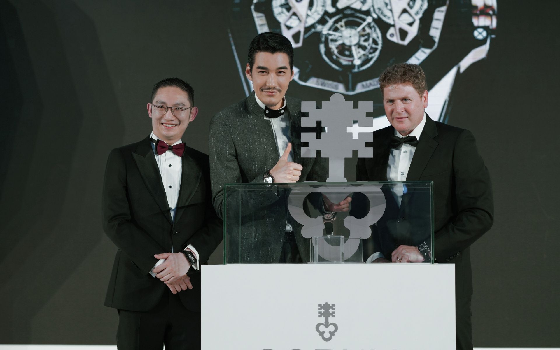 Corum's global sales director Soon Boon Chong, Hu Bing and Corum's product development director Nicolas Vuillemin at the official launch of Corum 2019 novelties in Beijing