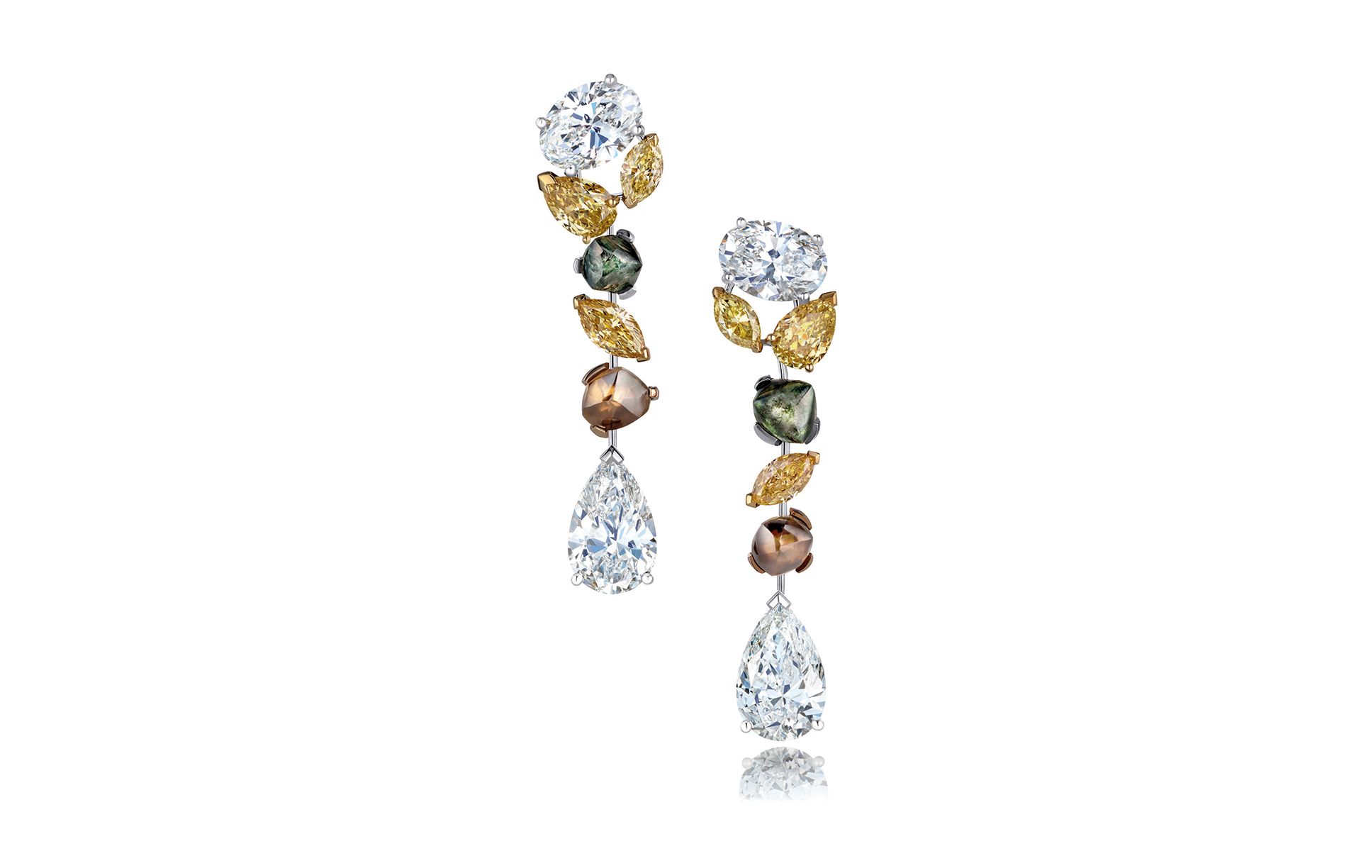 De Beers Soothing Lotus earrings with rough and polished diamonds