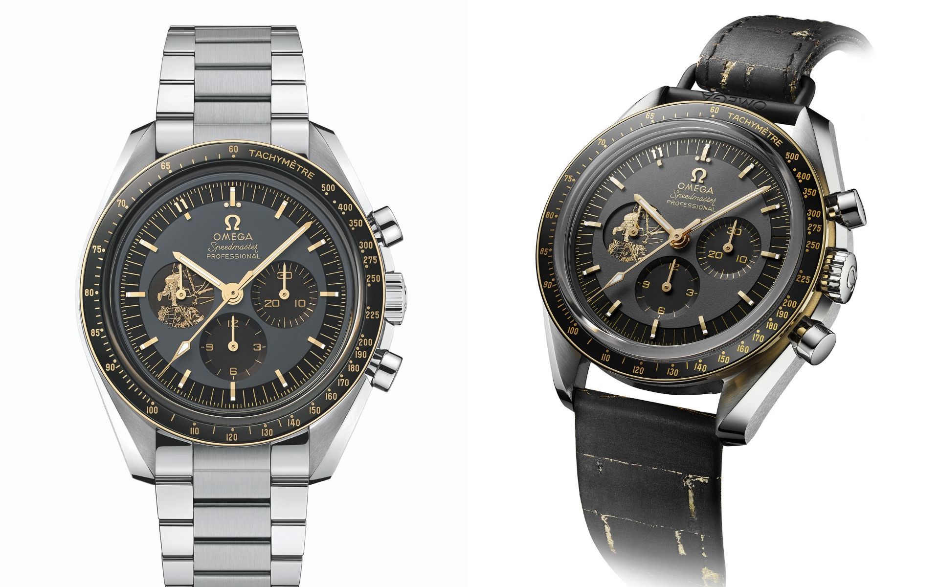 The Speedmaster Apollo 11 in bracelet and Velcro strap
