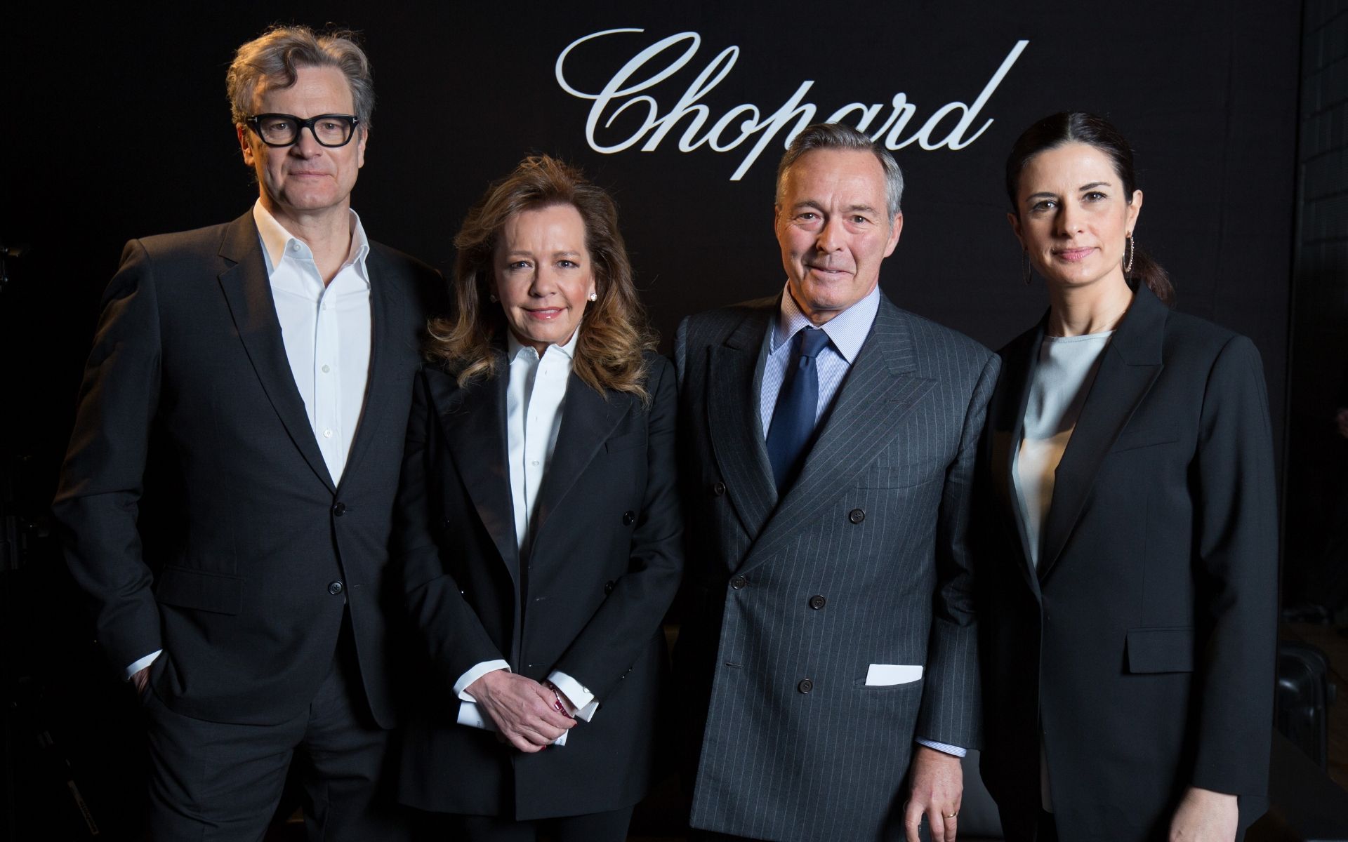 Scheufele with Colin Firth, Karl-Friedrich Scheufele and Livia Firth