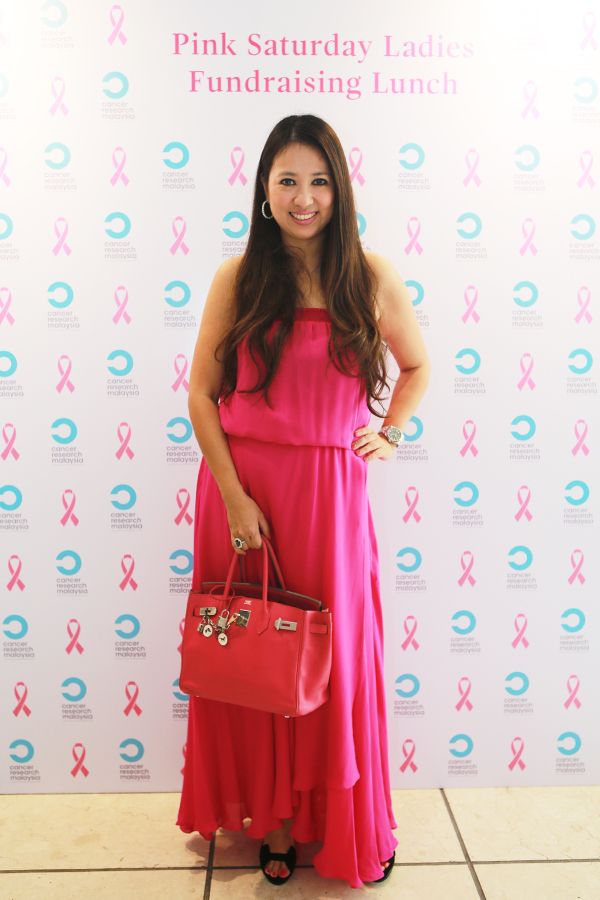 2015, October: At the Pink Saturday Ladies lunch, dressed in a bright and flowy ensemble of top-to-toe pink