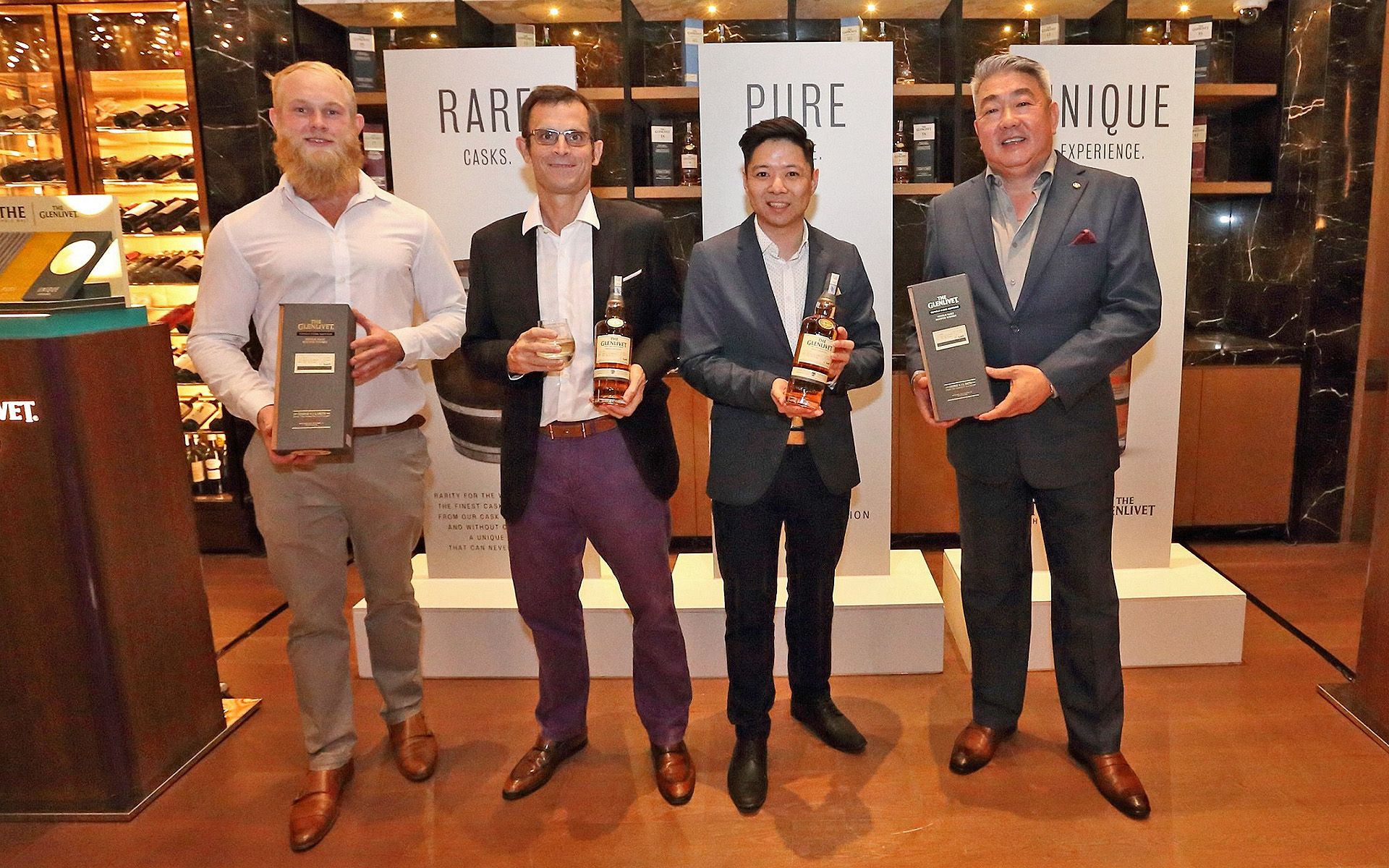 Jasper Epsom, brand ambassador of Pernod Ricard Malaysia, Emmanuel Dokhelar, marketing director of Pernod Ricard Malaysia, Kent Lim, assistant brand manager of Pernod Ricard Malaysia, and Lionel Lau, brand ambassador of The Glenlivet Malaysia.