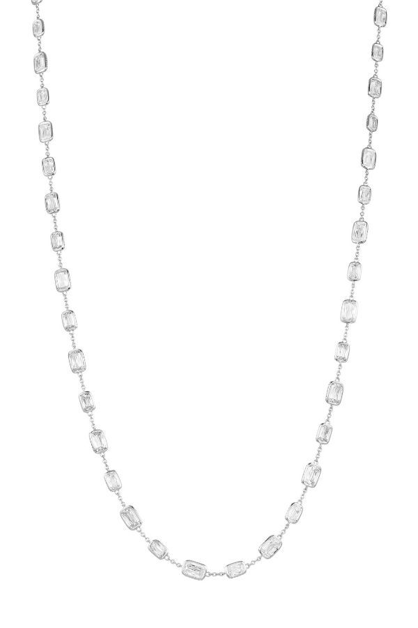 Platinum long necklace set with Ashoka-cut diamonds