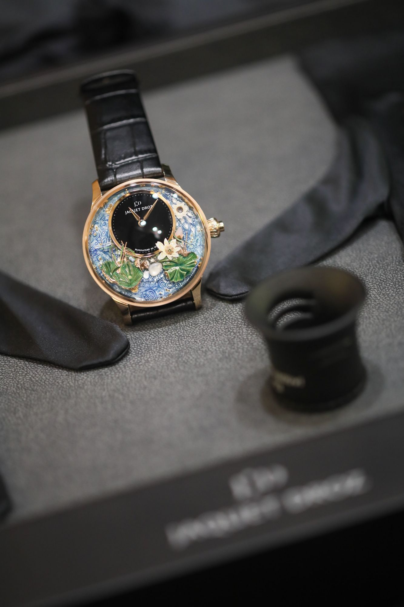 A close up look at the Jaquet Droz Magic Lotus Automaton