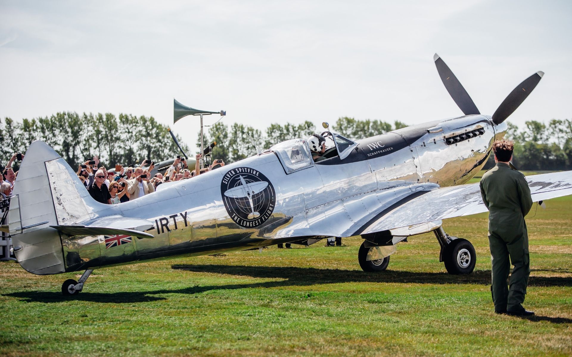 The SIlver Spitfire was accompanied by three Spitfires and the Royal Air Force as it ascended into the air