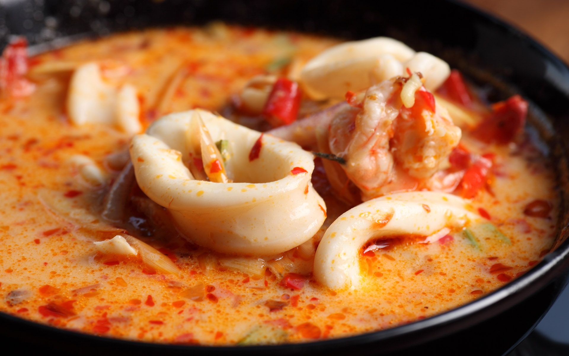 A close up of delicious Tom Yum Soup.