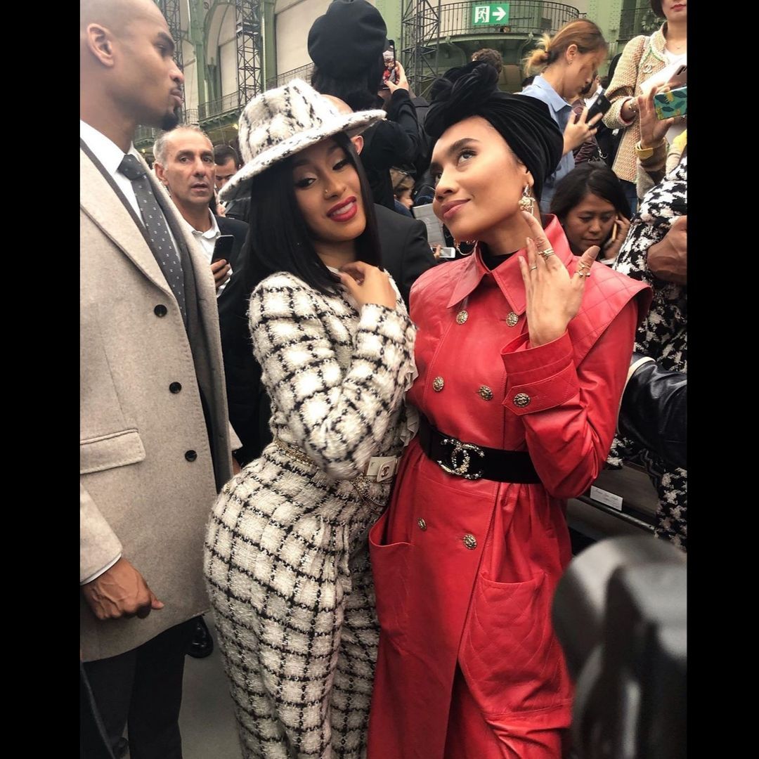 Superstar Yuna strikes a pose with Cardi B during Paris Fashion Week, decked out in this stylish red Chanel number. (Photo: @yuna/Instagram)