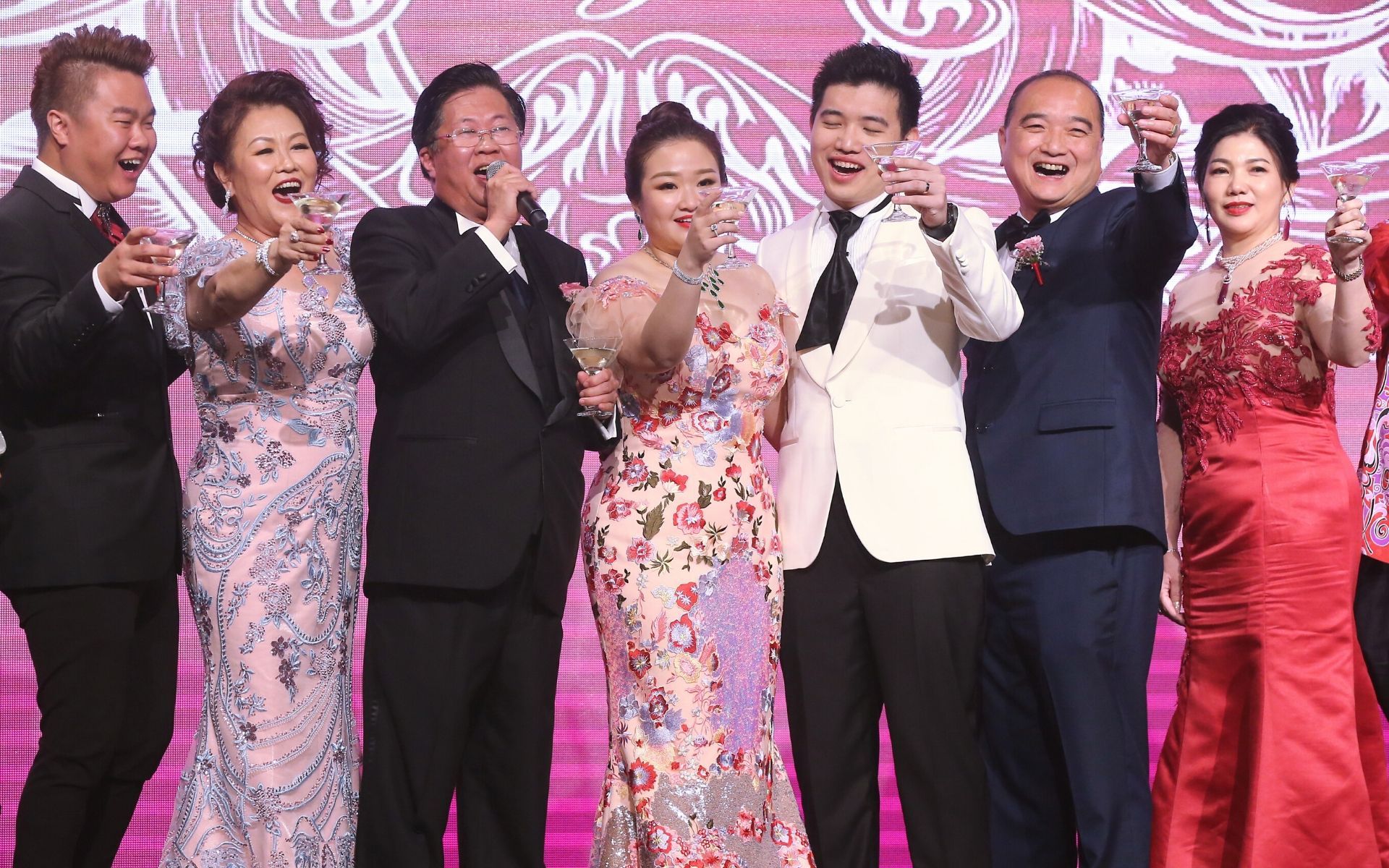 The newlywed and family during the champagne toasting ceremony