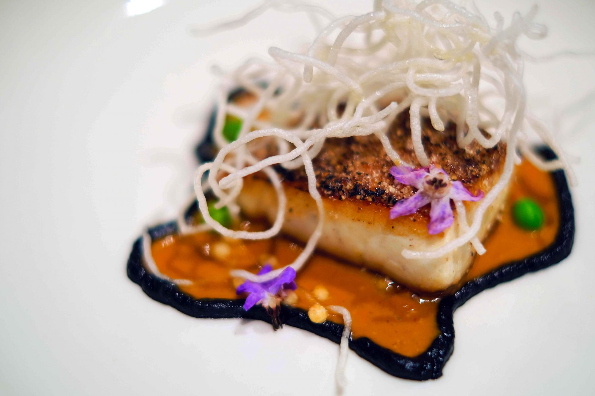 Crusted Madai, Nellai Fish Curry, Black Garlic