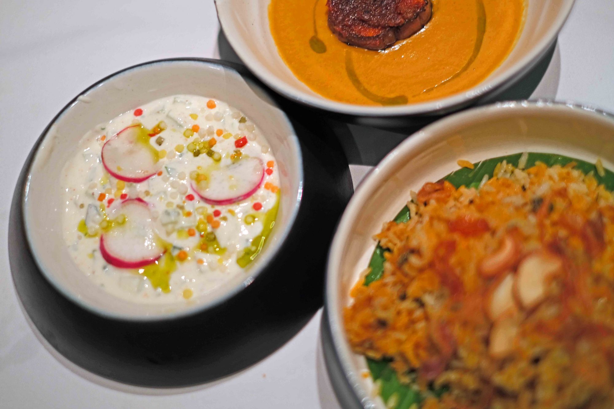 Short Grain Venison Biryani, Aubergine Salna, Yacon & Cucumber Raita
