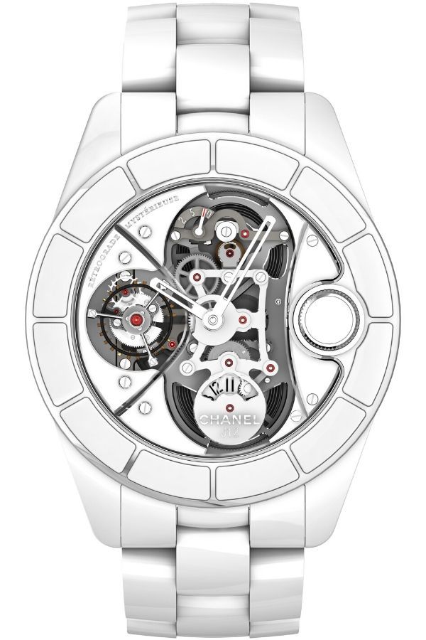 Chanel worked with watchmaker Giulio Papi of Renaud & Papi in 2010 to create J12 Rétrograde Mystérieuse that featured a retrograde minutes hand, a digital minute display and a retractable crown