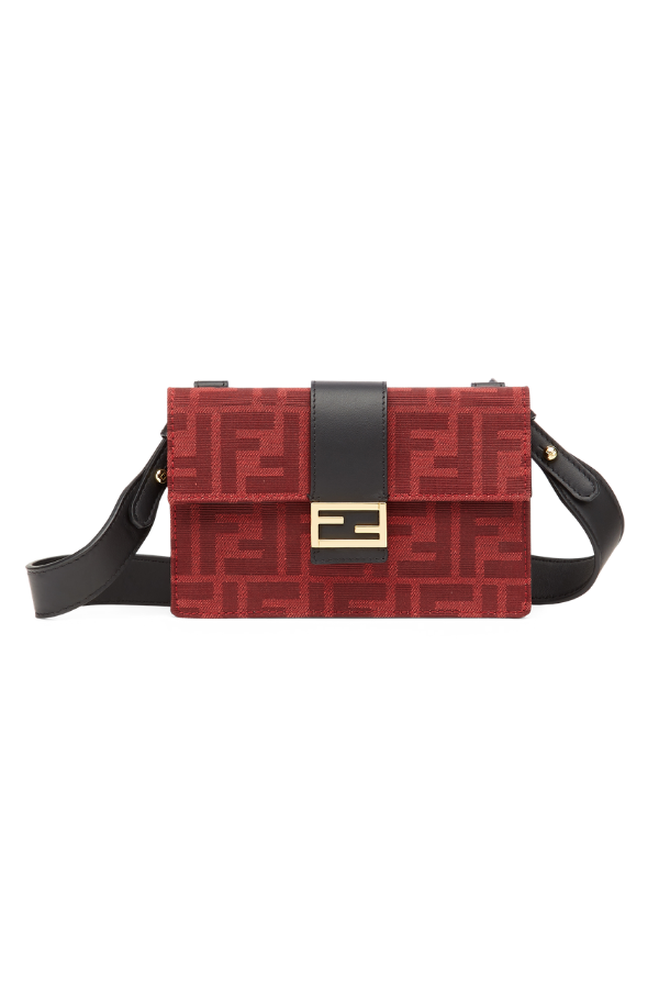 Fendi baguette pouch in red jacquard fabric and embroidered with FF motif