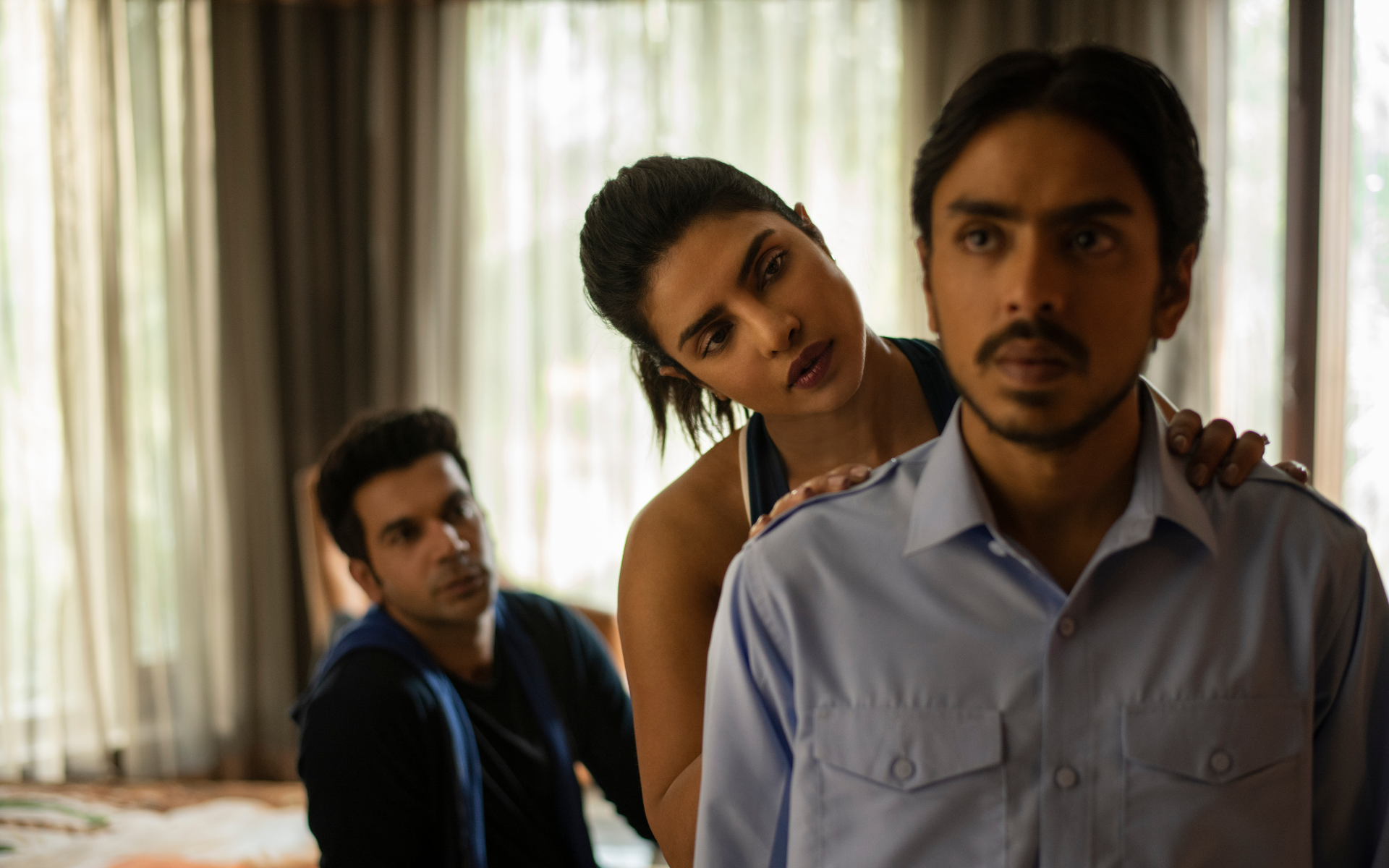Adarsh Gourav, Priyanka Chopra Jonas and Rajkummar Rao in The White Tiger (photo courtesy of Netflix)