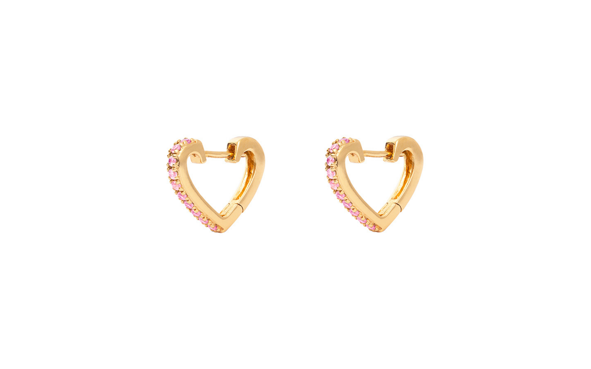 Heart Huggies Earrings with pink gems