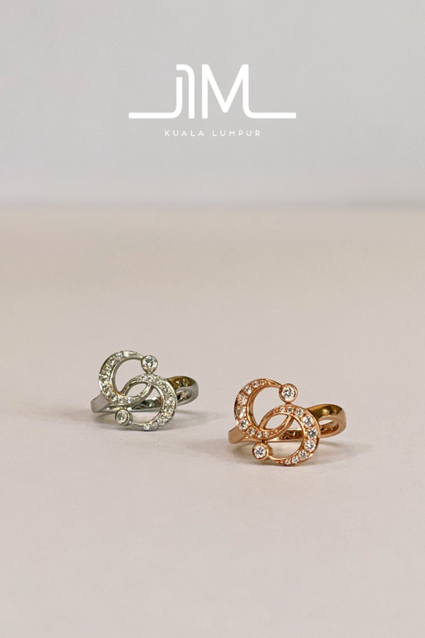 Luna Twin rings in white gold and rose gold with diamonds