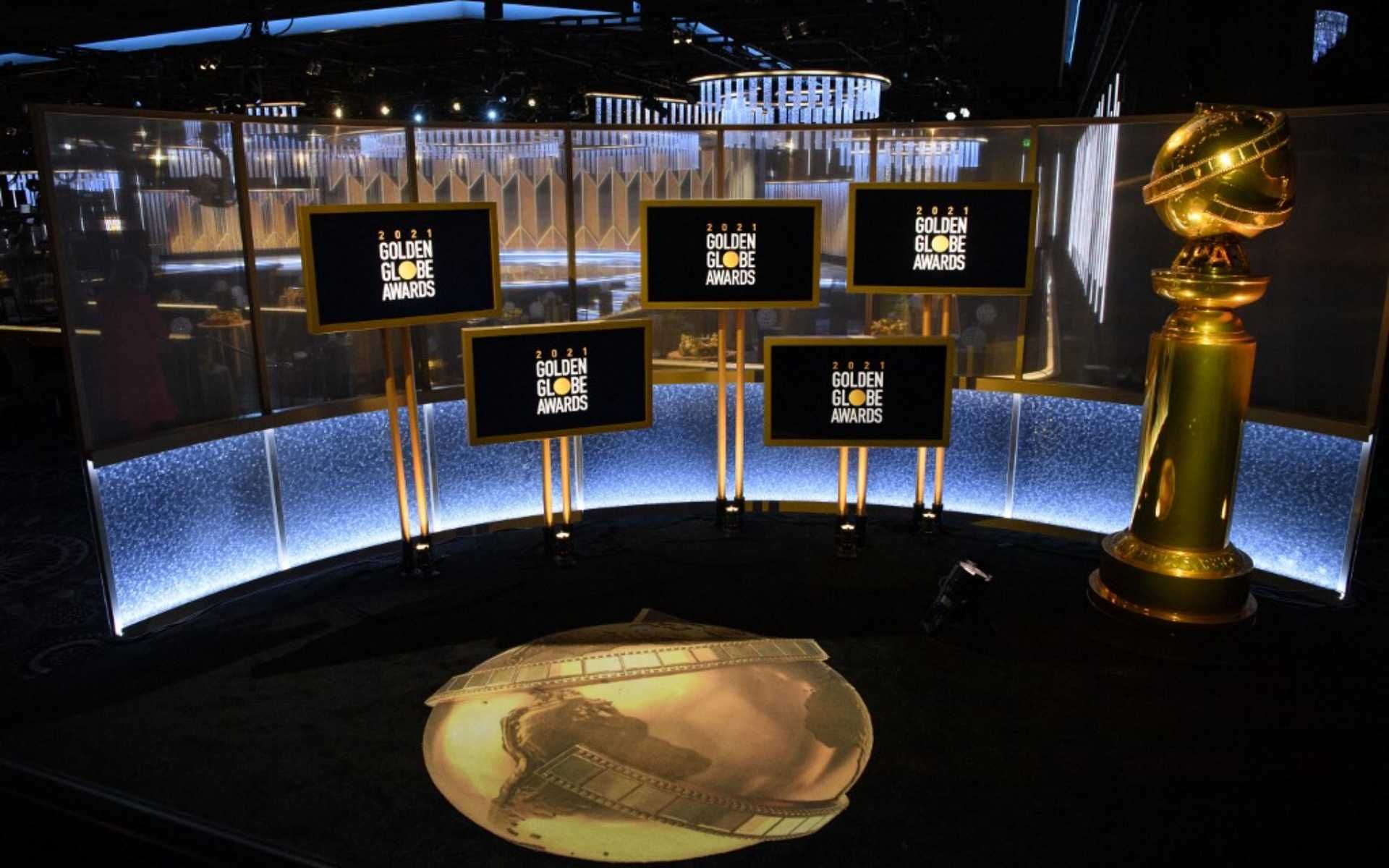 This handout photo courtesy of the HFPA shows the empty ballroom during the 78th Annual Golden Globe Awards in Beverly Hills, California on February 28, 2021. - Usually a star-packed, laid-back party that draws Tinseltown's biggest names to a Beverly Hills hotel ballroom, this pandemic edition will be broadcast from two scaled-down venues, with frontline and essential workers among the few in attendance. (Photo by - / HFPA / AFP) / RESTRICTED TO EDITORIAL USE - MANDATORY CREDIT "AFP PHOTO / HFPA " - NO MARK