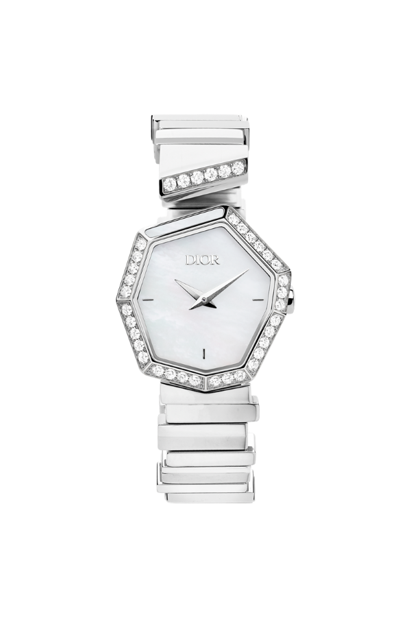 Gem Dior watch in steel with diamonds and mother-of-pearl