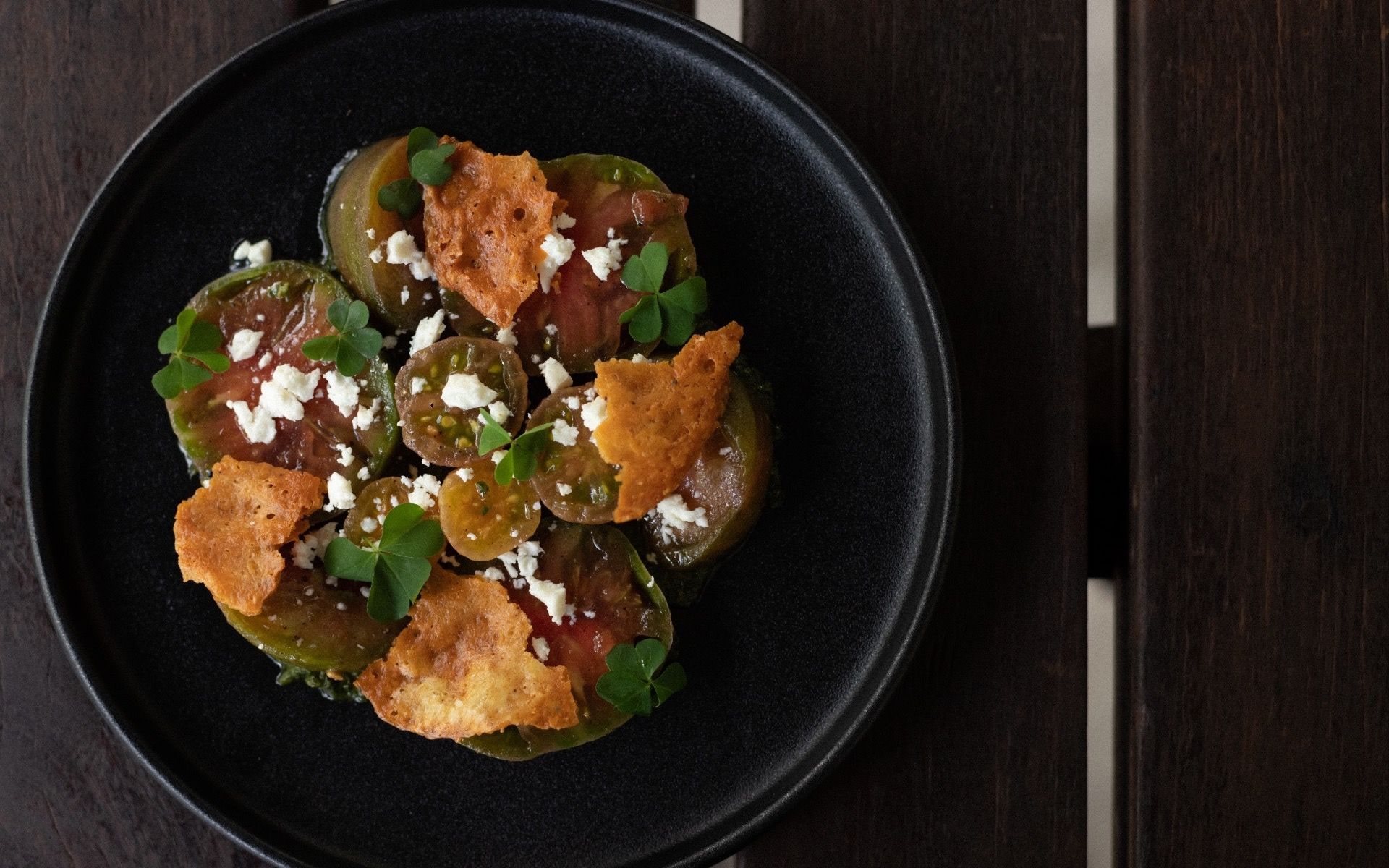 Heirloom tomato salad and a bio-diverse pesto & organic feta