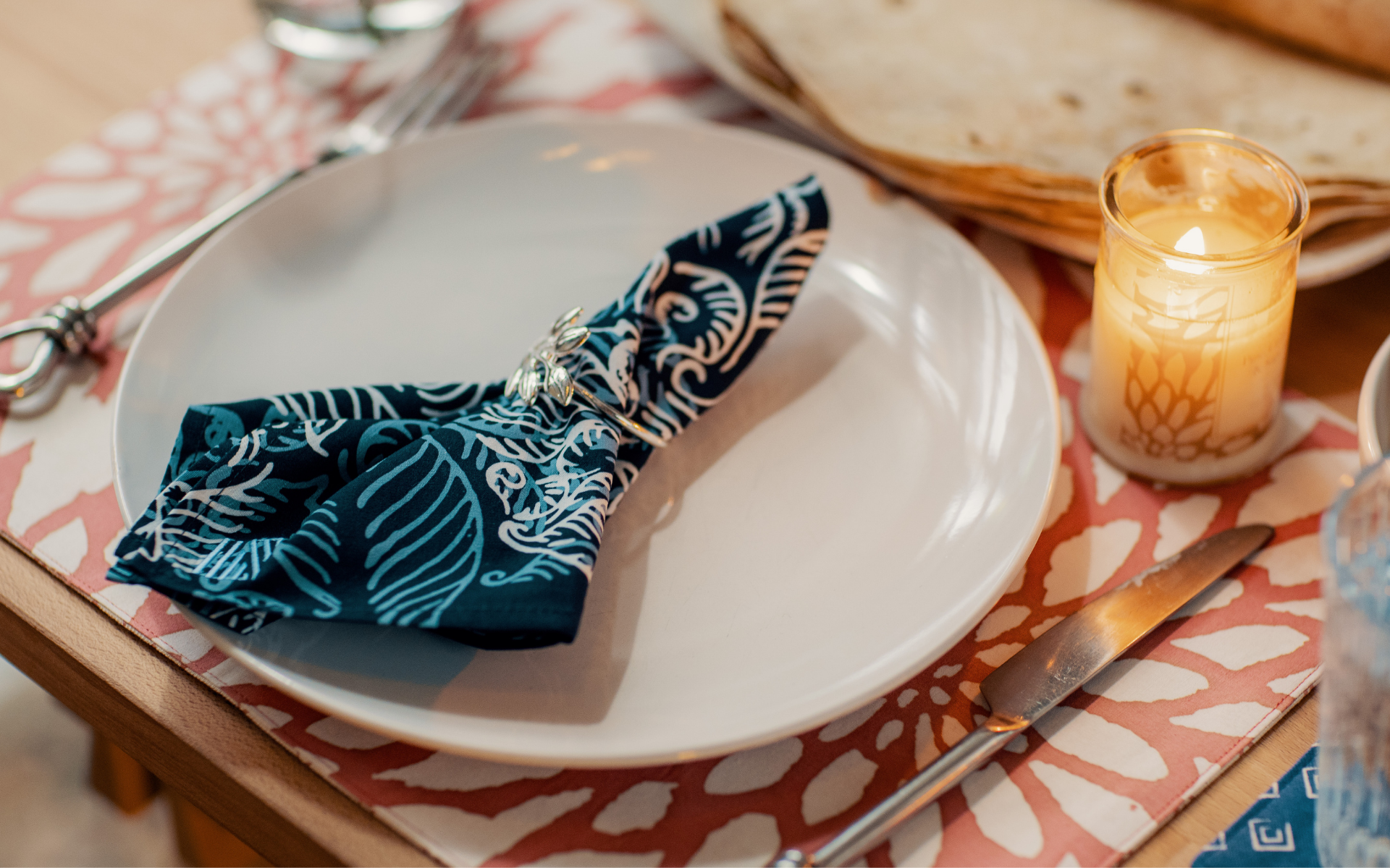 Batik Boutique table linens feature modern batik prints