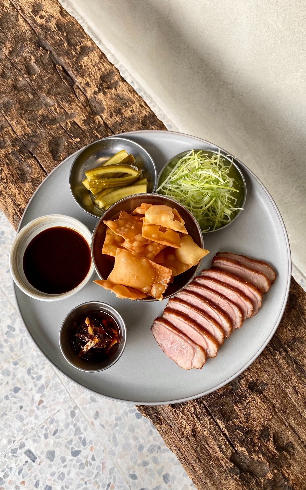 Fried Duck served with Orange Bean Paste Sauce and Homemade Crackers