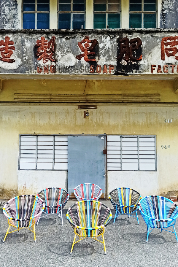Stripy string chairs in happy colours