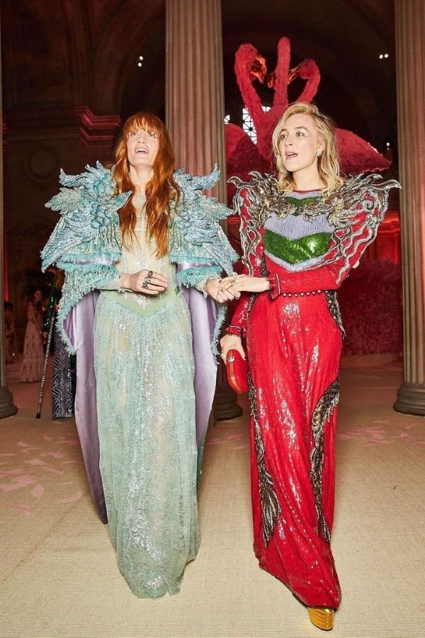 Florence Welch and Saoirse Ronan in Gucci at the 2019 Met Gala. The theme was “Camp: Notes on Fashion”. (Photo: Instagram/@voguerunway)