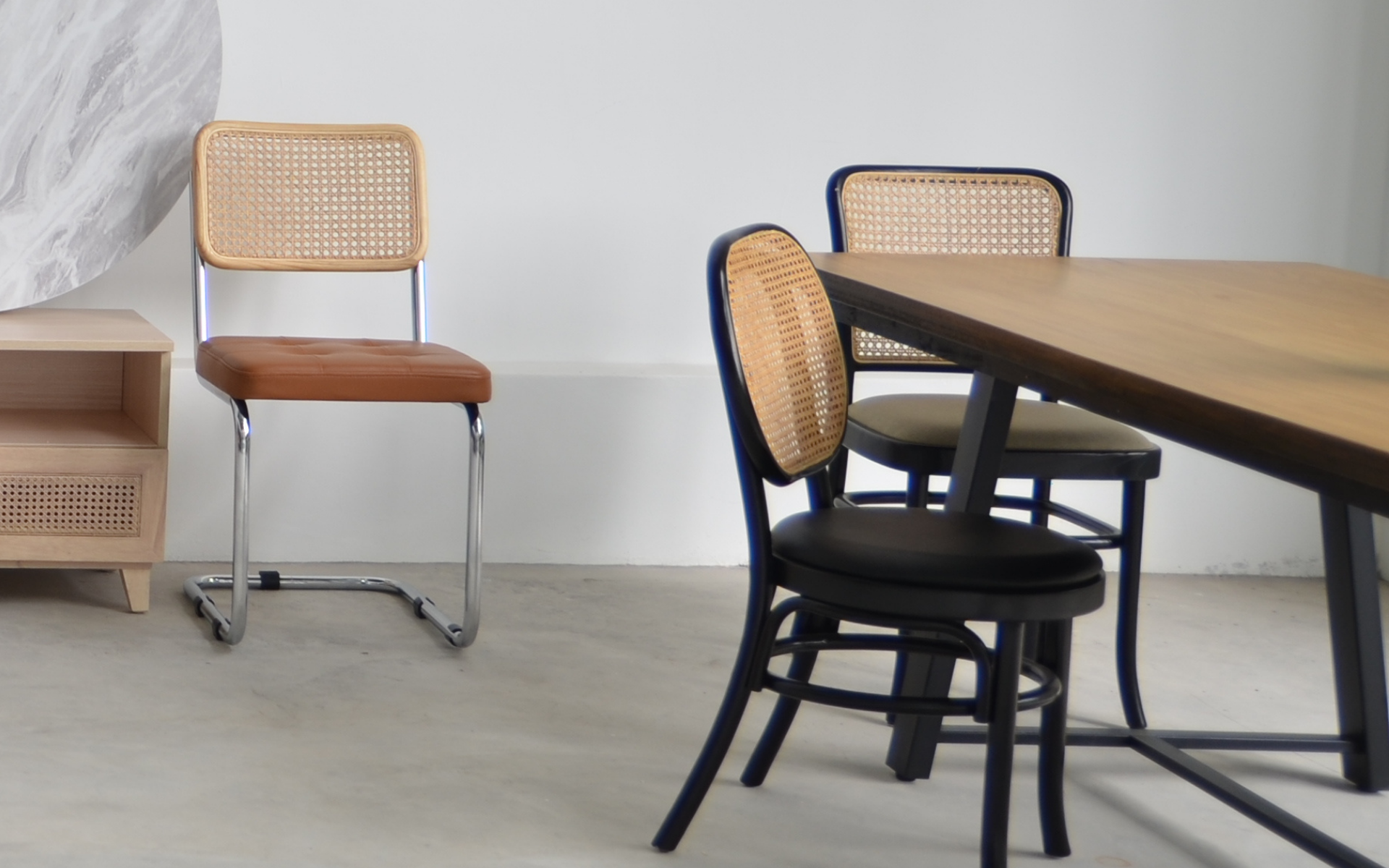 Rattan details elevate even the simplest shapes