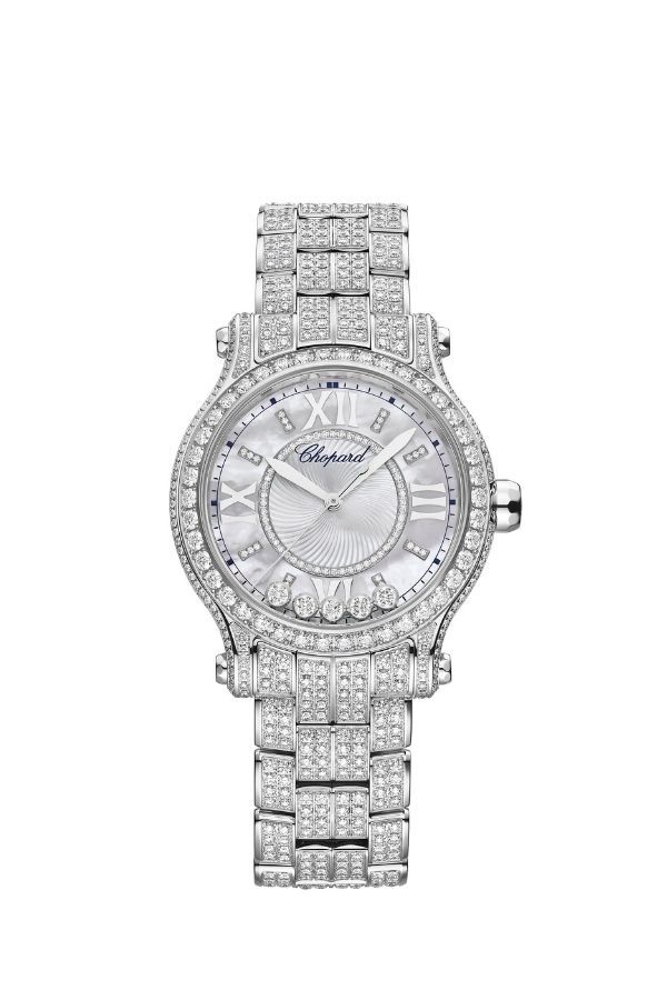 Happy Sport 33mm in 18k white gold fully set in diamonds