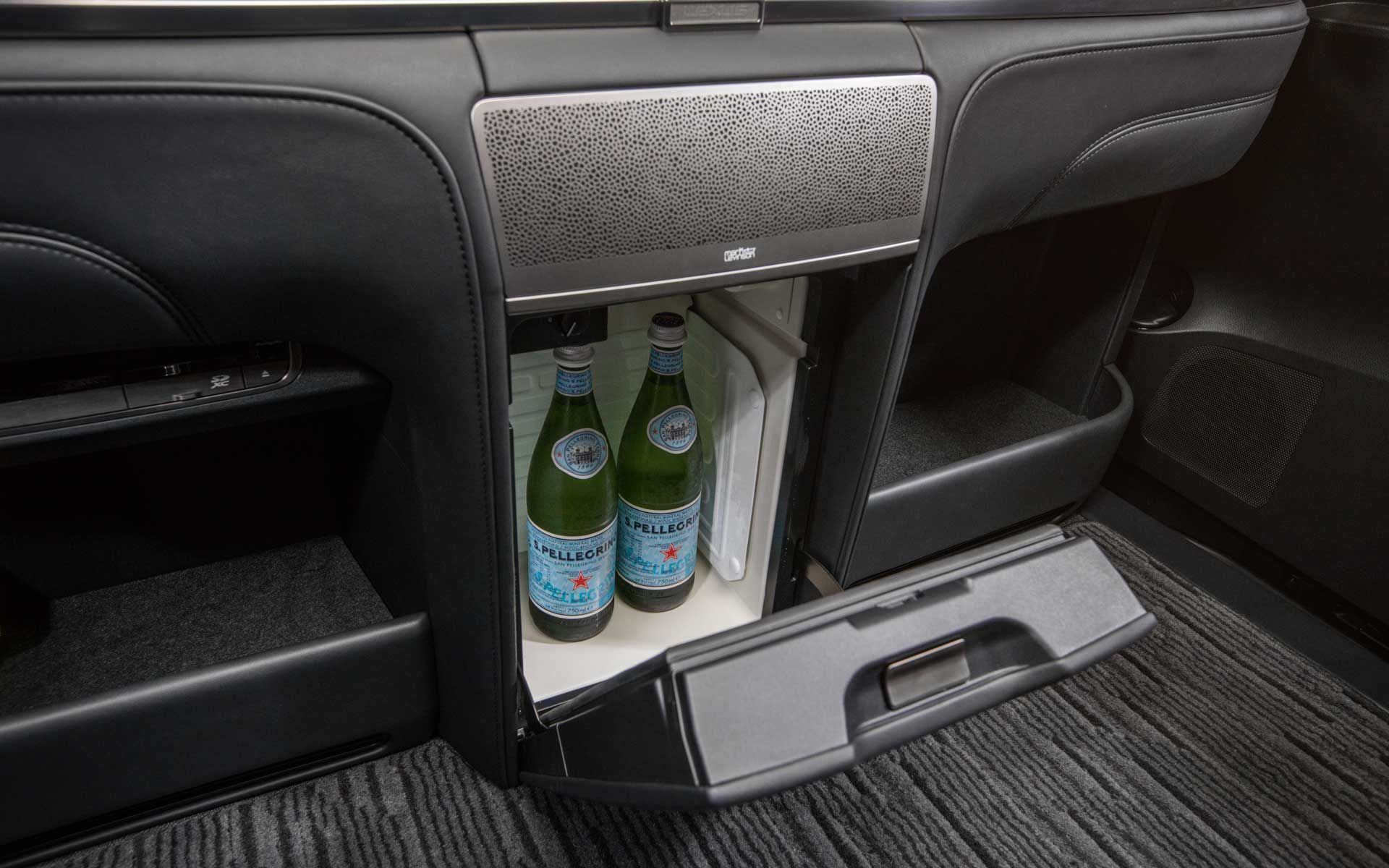 There's also a built-in mini fridge to keep drinks and food chilled.