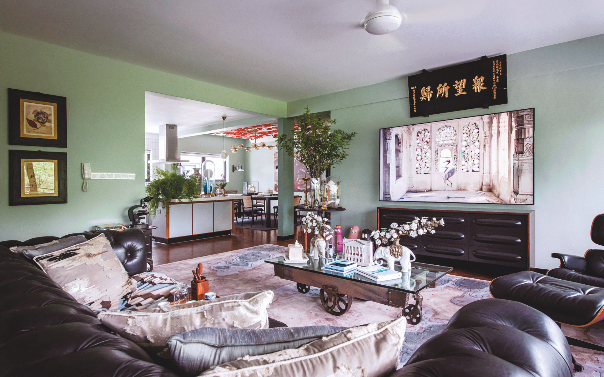 The open plan of the living room has an eclectic loft-like feel (Photo: David Yeow Photography)