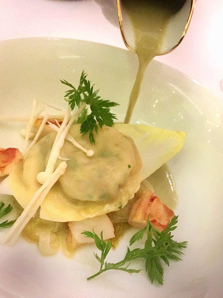 Ravioli, Porcini, King Prawns, Green Curry, Endives, Coconut