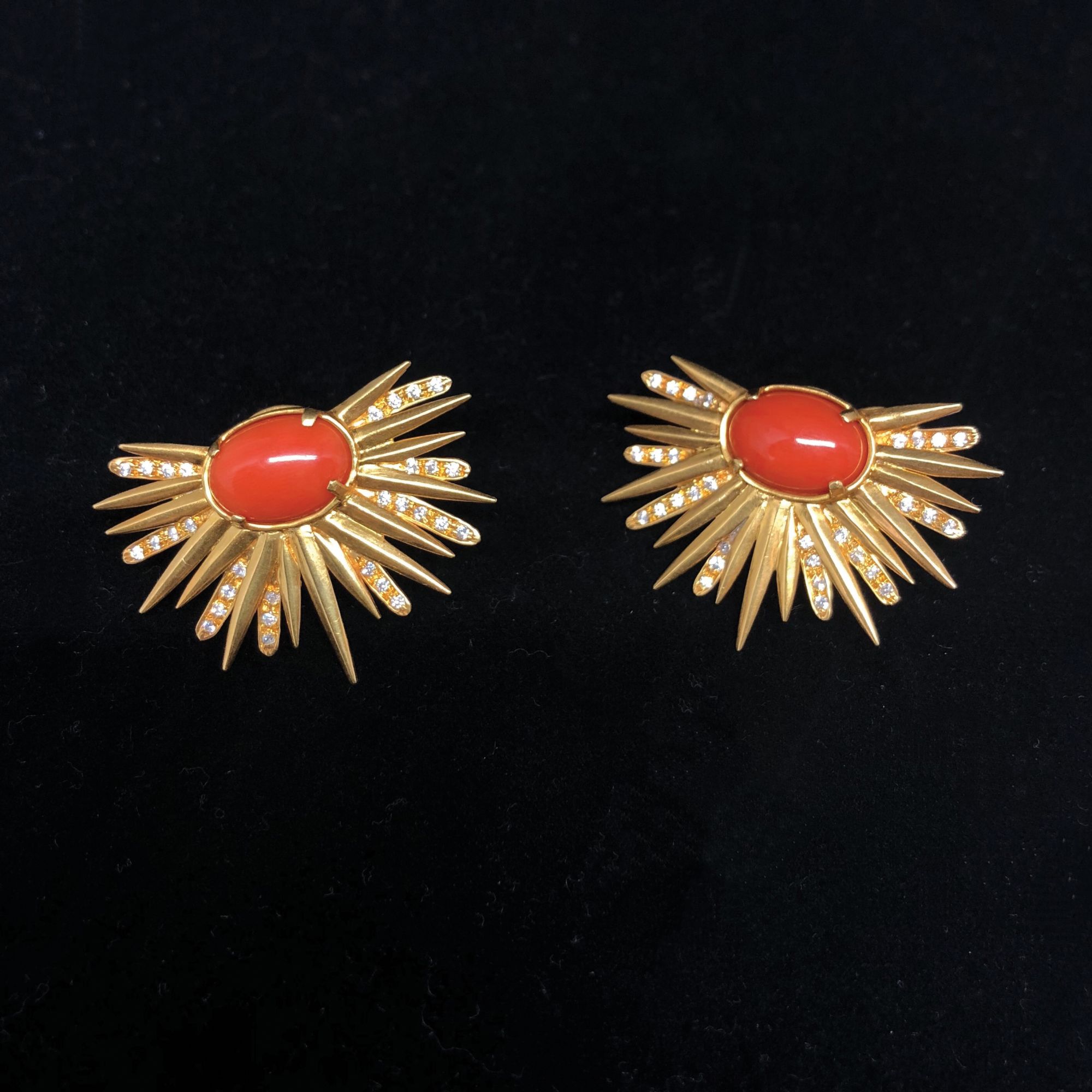 Fireflower Studs with Italian red coral and diamonds