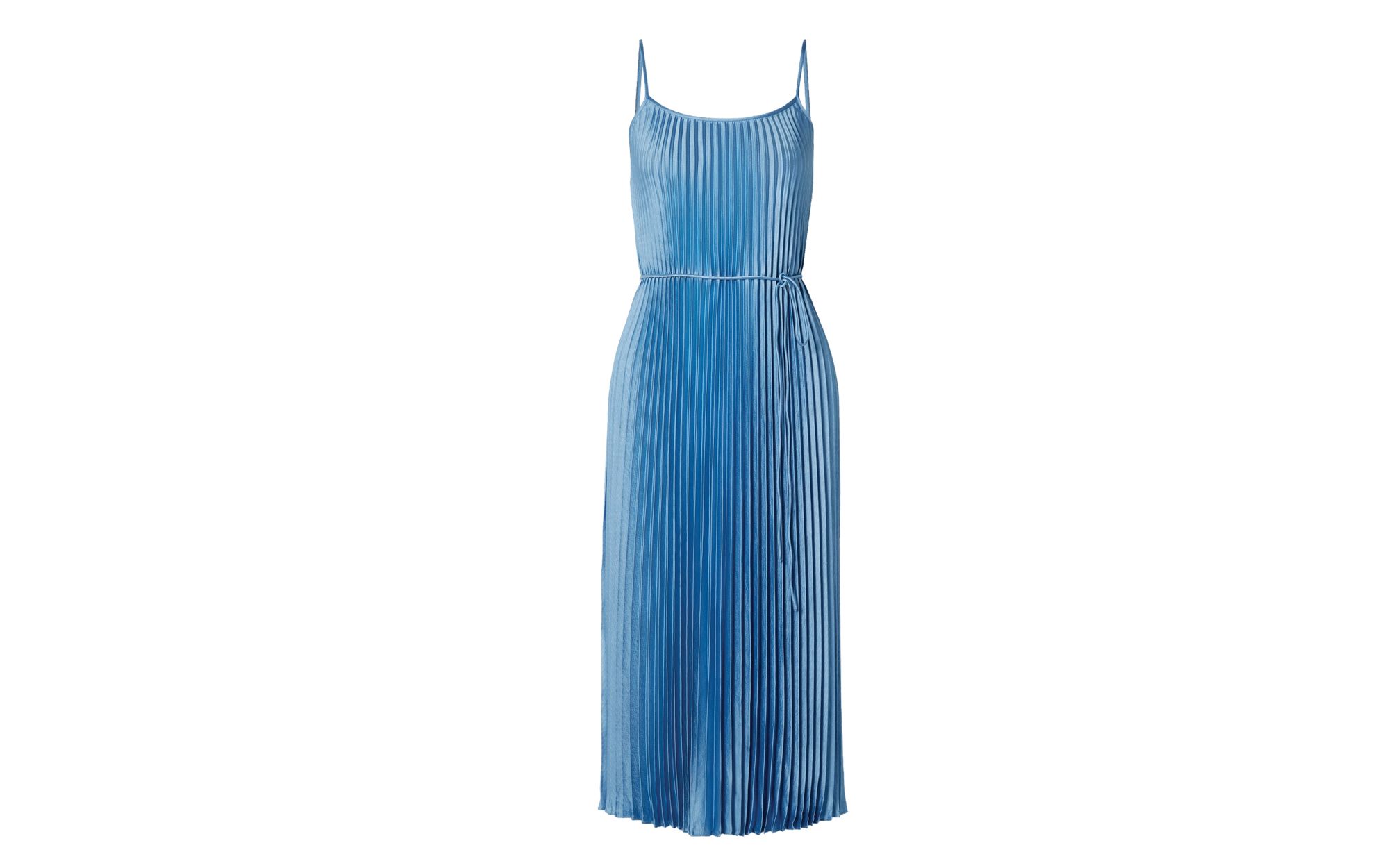 strapless open back dress Vince Pleated Double V-Neck Dress in Coastal Blue