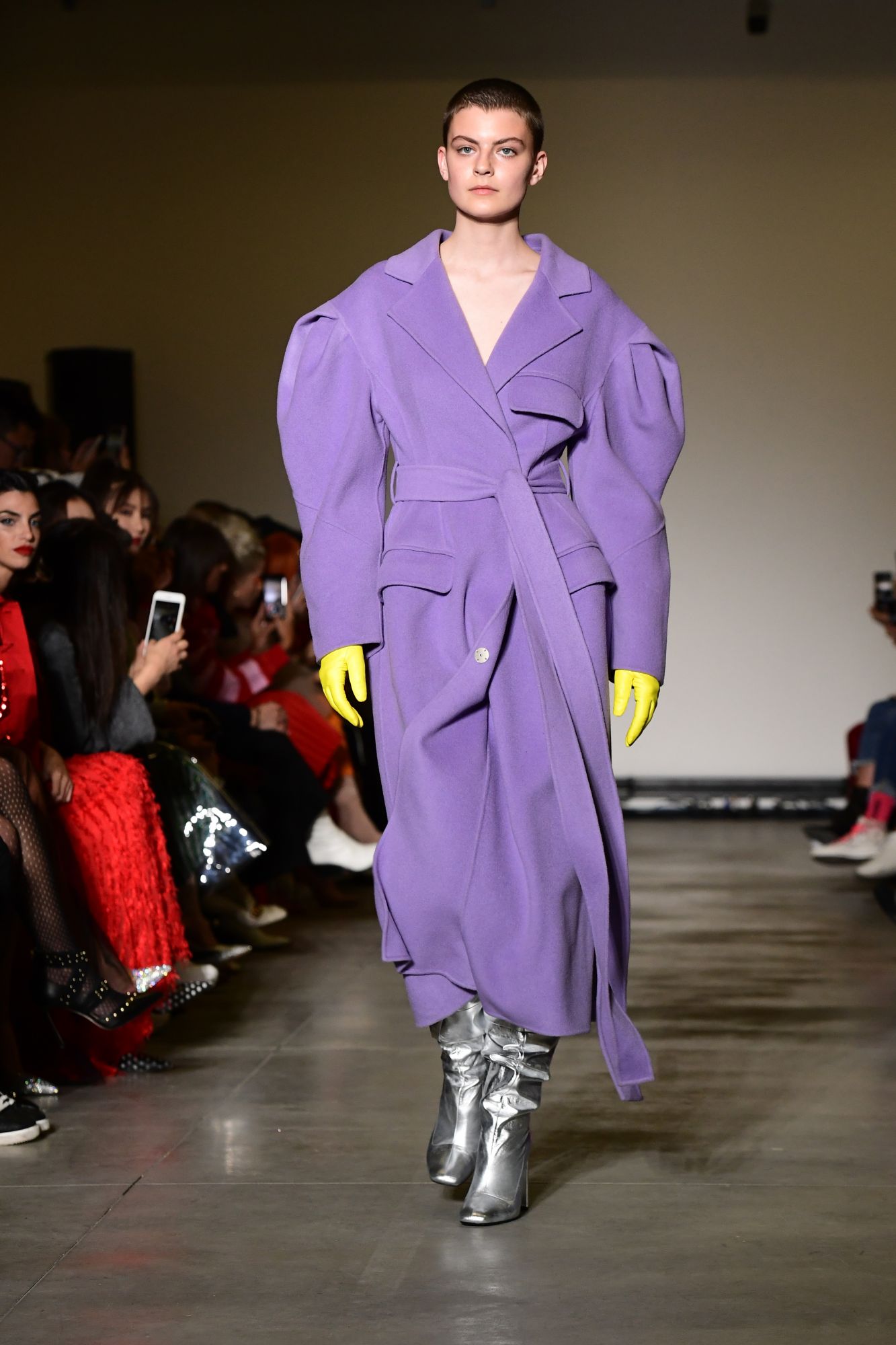 A model presents a creation during the Annakiki women's Fall/Winter 2019/2020 collection fashion show, on February 20, 2019 in Milan. (Photo by Miguel MEDINA / AFP)