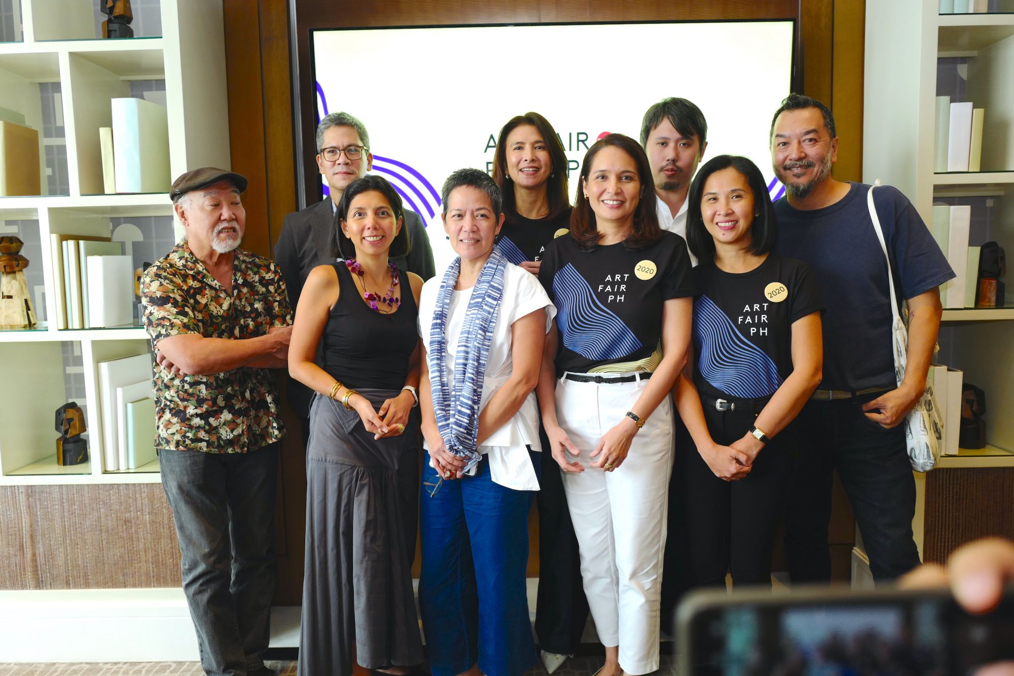 Art Fair Philippines co-founders Dindin Araneta, Trickie Lopa, and Lisa Periquet with Art Fair Philippines 2020 consultants (from left) Neal Oshima, Erwin Romulo, Yael Buencamino, Boots Herrera, Philbert Dy, and Norman Crisologo