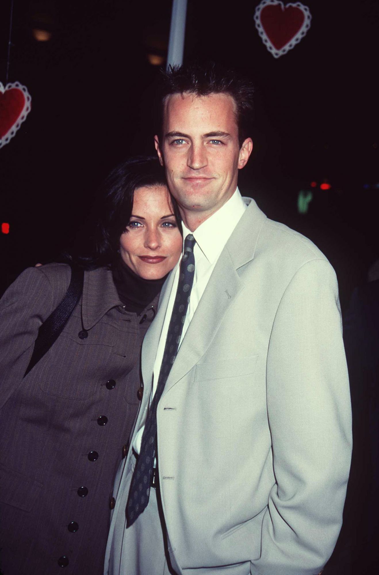 382045 01: Actor Matthew Perry and television show "Friends" co-star actress Courteney Cox attend the film premiere of "Fools Rush In" February 10, 1997 in Santa Monica, CA. (Photo by Online USA)