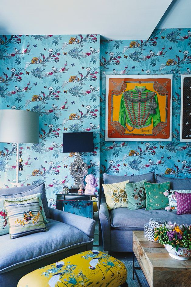 This fun look was created by mixing high and low with pieces from Jonathan Adler, fabric from Jim Thompson or repurposing silk scarves for decor.