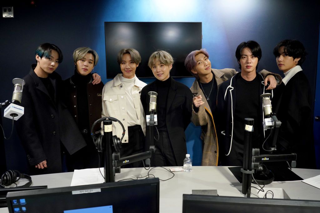 NEW YORK, NEW YORK - FEBRUARY 21: K-pop boy band BTS visit the SiriusXM Studios on February 21, 2020 in New York City. (Photo by Cindy Ord/Getty Images for SiriusXM)