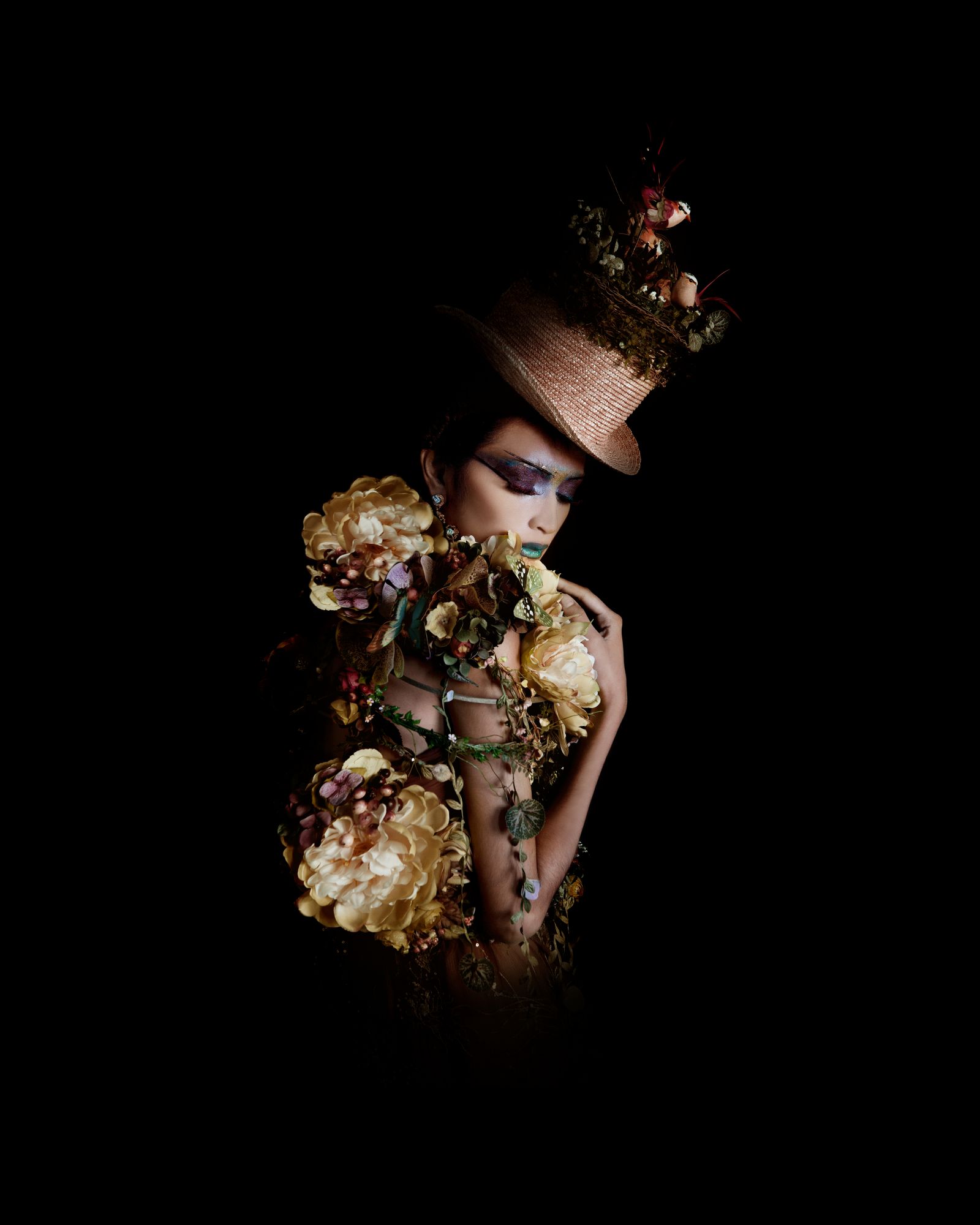Mexican señorita donning a caged corset styled by Chito Vijandre, as seen on The Four Continents, a chapter on fashion
