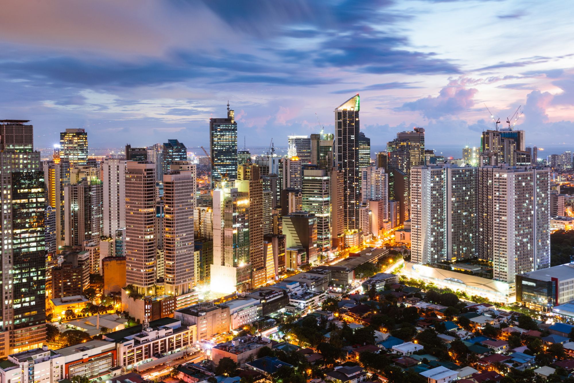 Makati skyline at sunset, Manila, Philippines